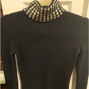 Alexander Wang Women's
Studded black rubbed Turtleneck with
Back Zip XS